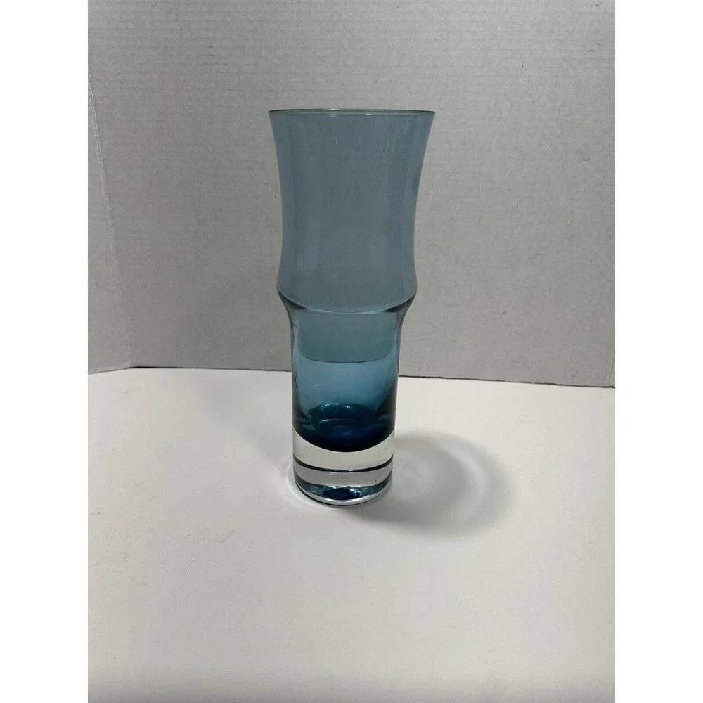 Blue Ombre Art Glass Vase Bo‎ borgstrom Hand Blown Mid Century MCM Weighted Base